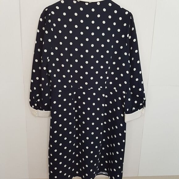 SAVOIA Classic Navy and White Polka Dot  Long Sleeve Dress with Cuffs - Picture 13 of 15